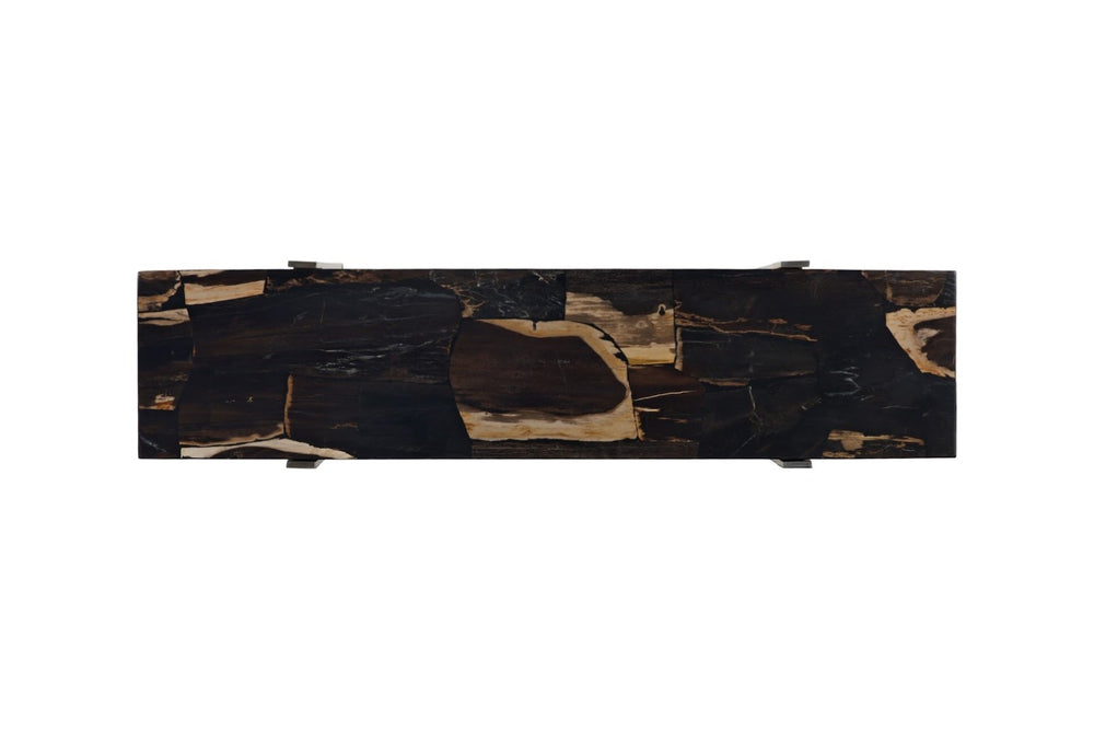 Phillips Collection Petramosaic Console Table – Unique Petrified Wood Top with Sleek Brushed Stainless Steel Legs ID119996