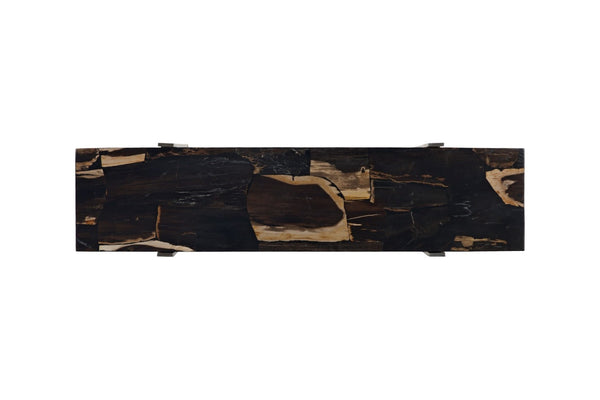 Phillips Collection Petramosaic Console Table – Unique Petrified Wood Top with Sleek Brushed Stainless Steel Legs ID119996