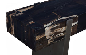 Phillips Collection Petramosaic Console Table – Unique Petrified Wood Top with Sleek Brushed Stainless Steel Legs ID119996