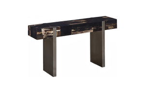Phillips Collection Petramosaic Console Table – Unique Petrified Wood Top with Sleek Brushed Stainless Steel Legs ID119996