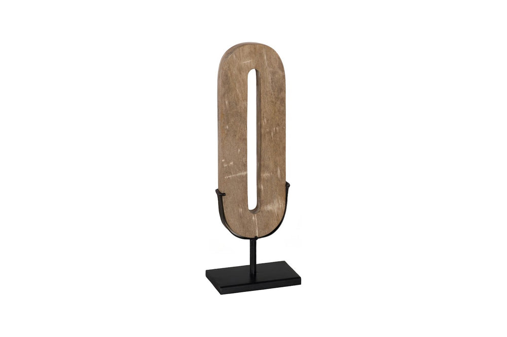Phillips Collection Continuum O Sculpture - Hand-Carved Petrified Wood Tabletop Art with Sleek Black Metal Base ID120006