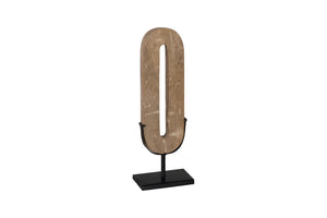 Phillips Collection Continuum O Sculpture - Hand-Carved Petrified Wood Tabletop Art with Sleek Black Metal Base ID120006