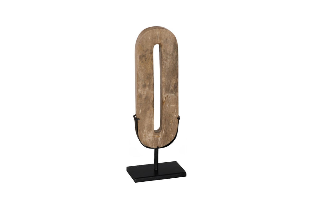 Phillips Collection Continuum O Sculpture - Hand-Carved Petrified Wood Tabletop Art with Sleek Black Metal Base ID120006