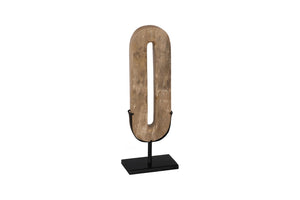 Phillips Collection Continuum O Sculpture - Hand-Carved Petrified Wood Tabletop Art with Sleek Black Metal Base ID120006
