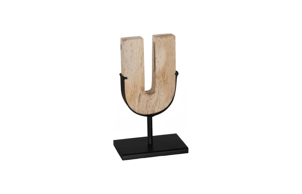 Phillips Collection Continuum U Sculpture - Elegant Petrified Wood Tabletop Art with Modern Black Metal Base Accent ID120007