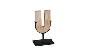 Phillips Collection Continuum U Sculpture - Elegant Petrified Wood Tabletop Art with Modern Black Metal Base Accent ID120007