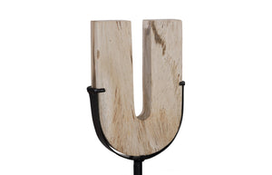 Phillips Collection Continuum U Sculpture - Elegant Petrified Wood Tabletop Art with Modern Black Metal Base Accent ID120007
