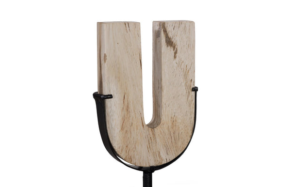 Phillips Collection Continuum U Sculpture - Elegant Petrified Wood Tabletop Art with Modern Black Metal Base Accent ID120007