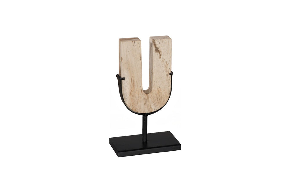Phillips Collection Continuum U Sculpture - Elegant Petrified Wood Tabletop Art with Modern Black Metal Base Accent ID120007