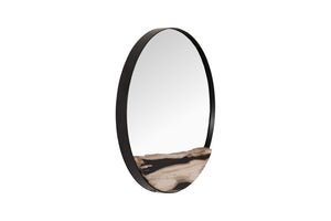 Phillips Collection Petrified Wall Mirror with Sleek Black Metal Rim – Natural Wood Slice Design for Modern Decor Black Frame, Large ID120011