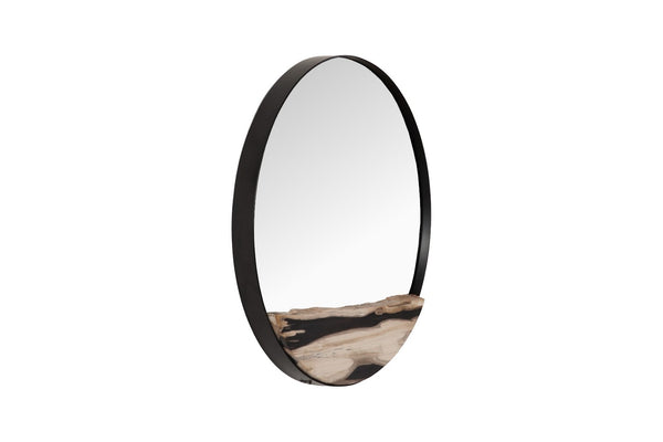 Phillips Collection Petrified Wall Mirror with Sleek Black Metal Rim – Natural Wood Slice Design for Modern Decor Black Frame, Large ID120011