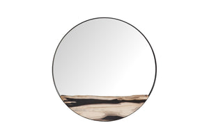 Phillips Collection Petrified Wall Mirror with Sleek Black Metal Rim – Natural Wood Slice Design for Modern Decor Black Frame, Large ID120011