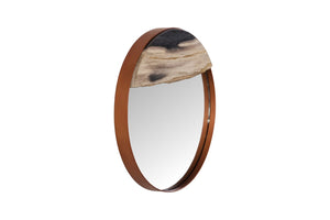 Phillips Collection Petrified Wall Mirror with Sleek Black Metal Rim – Natural Wood Slice Design for Modern Decor Copper Frame, Medium ID120012