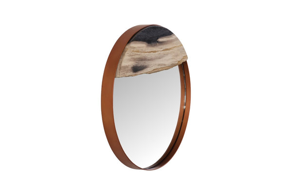 Phillips Collection Petrified Wall Mirror with Sleek Black Metal Rim – Natural Wood Slice Design for Modern Decor Copper Frame, Medium ID120012
