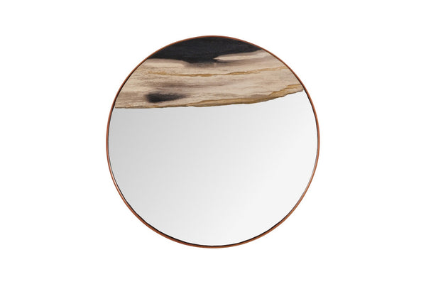 Phillips Collection Petrified Wall Mirror with Sleek Black Metal Rim – Natural Wood Slice Design for Modern Decor Copper Frame, Medium ID120012