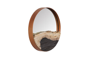 Phillips Collection Petrified Wall Mirror with Sleek Black Metal Rim – Natural Wood Slice Design for Modern Decor Copper Frame, Small ID120013