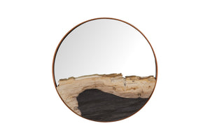 Phillips Collection Petrified Wall Mirror with Sleek Black Metal Rim – Natural Wood Slice Design for Modern Decor Copper Frame, Small ID120013