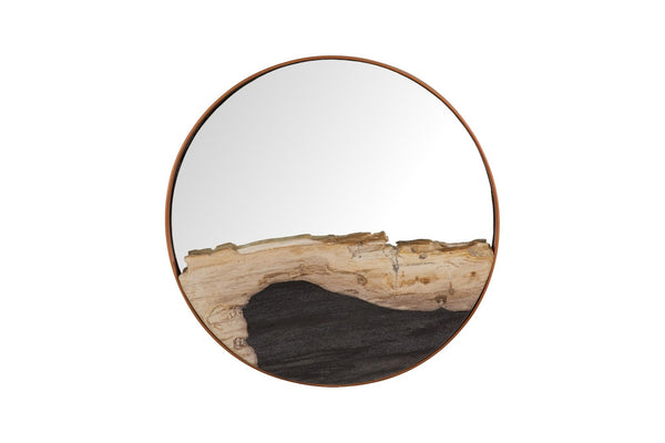 Phillips Collection Petrified Wall Mirror with Sleek Black Metal Rim – Natural Wood Slice Design for Modern Decor Copper Frame, Small ID120013