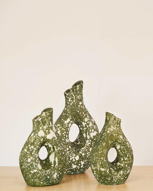 Phillips Collection Olive Oil Vase - Small Sculptural Decor in Deep Olive Green with Textured Speckled Finish ID120024