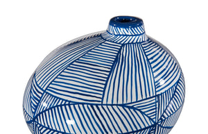 Phillips Collection Indigo Mosaic Vase: Hand-Painted Ceramic Décor with Glossy Finish for Modern and Transitional Spaces Wide ID120034