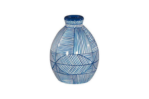 Phillips Collection Indigo Mosaic Vase: Hand-Painted Ceramic Décor with Glossy Finish for Modern and Transitional Spaces Short ID120036