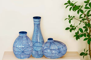Phillips Collection Indigo Mosaic Vase: Hand-Painted Ceramic Décor with Glossy Finish for Modern and Transitional Spaces Short ID120036