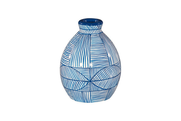 Phillips Collection Indigo Mosaic Vase: Hand-Painted Ceramic Décor with Glossy Finish for Modern and Transitional Spaces Short ID120036