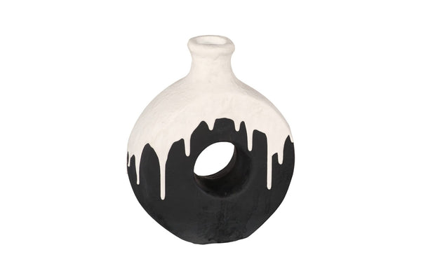 Phillips Collection Porcelain Drip Vase - Modern Minimalist Art Piece with Striking Matte Black & White Design for Elegance With Circle Hole ID120037