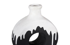 Phillips Collection Porcelain Drip Vase - Modern Minimalist Art Piece with Striking Matte Black & White Design for Elegance With Circle Hole ID120037