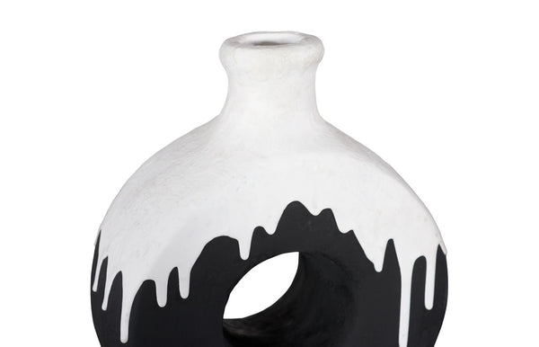 Phillips Collection Porcelain Drip Vase - Modern Minimalist Art Piece with Striking Matte Black & White Design for Elegance With Circle Hole ID120037
