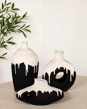 Phillips Collection Porcelain Drip Vase - Modern Minimalist Art Piece with Striking Matte Black & White Design for Elegance With Circle Hole ID120037
