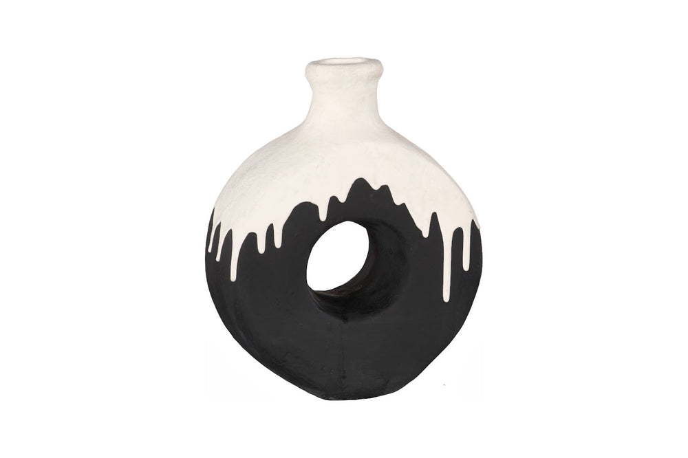 Phillips Collection Porcelain Drip Vase - Modern Minimalist Art Piece with Striking Matte Black & White Design for Elegance With Circle Hole ID120037