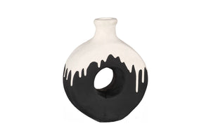 Phillips Collection Porcelain Drip Vase - Modern Minimalist Art Piece with Striking Matte Black & White Design for Elegance With Circle Hole ID120037