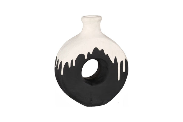 Phillips Collection Porcelain Drip Vase - Modern Minimalist Art Piece with Striking Matte Black & White Design for Elegance With Circle Hole ID120037