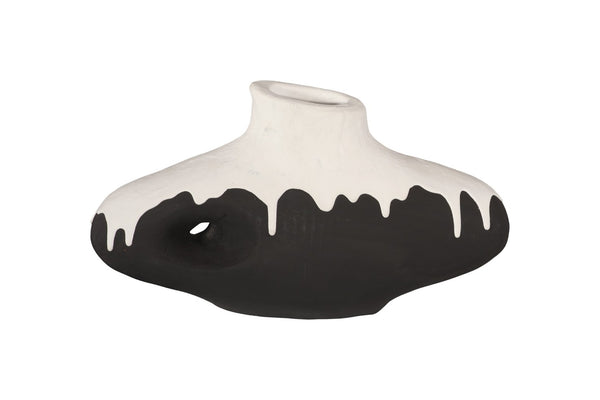 Phillips Collection Porcelain Drip Vase - Modern Minimalist Art Piece with Striking Matte Black & White Design for Elegance Wide ID120043