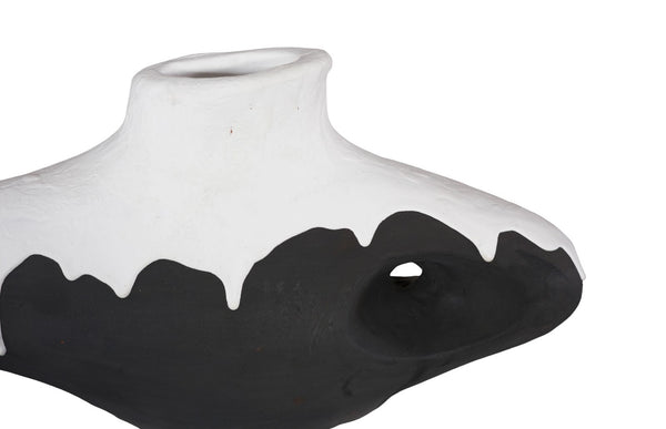 Phillips Collection Porcelain Drip Vase - Modern Minimalist Art Piece with Striking Matte Black & White Design for Elegance Wide ID120043