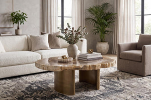 Phillips Collection Tero Genuine Petrified Wood Coffee Table with Polished Brass Legs for Modern Living ID121087
