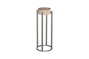 Phillips Collection Petrified Wood Side Table with Sculptural Metal Base Fossilized Grain Organic Accent Round Base Large ID121097