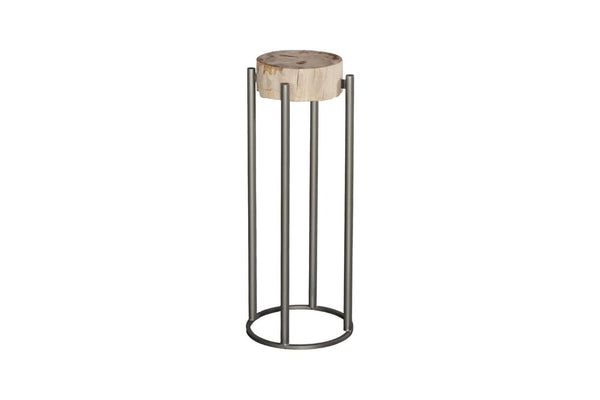 Phillips Collection Petrified Wood Side Table with Sculptural Metal Base Fossilized Grain Organic Accent Round Base Large ID121097