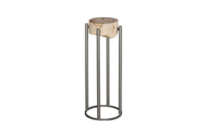 Phillips Collection Petrified Wood Side Table with Sculptural Metal Base Fossilized Grain Organic Accent Round Base Large ID121097