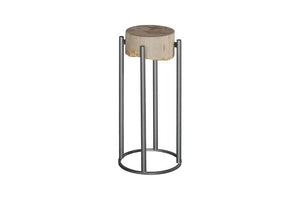 Phillips Collection Petrified Wood Side Table with Sculptural Metal Base Fossilized Grain Organic Accent Round Base Small ID121098