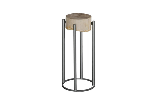 Phillips Collection Petrified Wood Side Table with Sculptural Metal Base Fossilized Grain Organic Accent Round Base Small ID121098