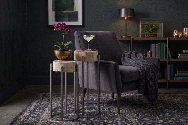 Phillips Collection Petrified Wood Side Table with Sculptural Metal Base Fossilized Grain Organic Accent Round Base Small ID121098