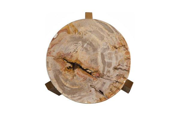 Phillips Collection Petrified Wood Side Table with Sculptural Metal Base Fossilized Grain Organic Accent Trident Base Medium ID121100
