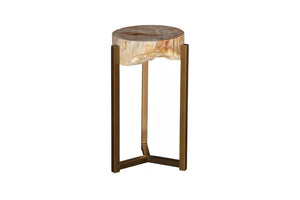 Phillips Collection Petrified Wood Side Table with Sculptural Metal Base Fossilized Grain Organic Accent Trident Base Medium ID121100