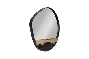 Phillips Collection Petrified Wood and Black Metal Square Wall Mirror Sculptural Organic Foyer Accent Small ID121103