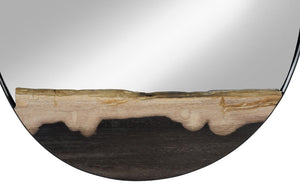 Phillips Collection Petrified Wood and Black Metal Square Wall Mirror Sculptural Organic Foyer Accent Small ID121103