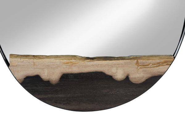 Phillips Collection Petrified Wood and Black Metal Square Wall Mirror Sculptural Organic Foyer Accent Small ID121103