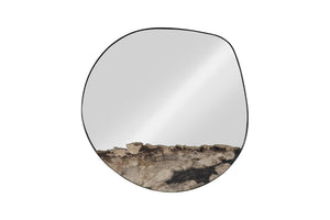 Phillips Collection Petrified Wood and Black Metal Square Wall Mirror Sculptural Organic Foyer Accent Large ID121104