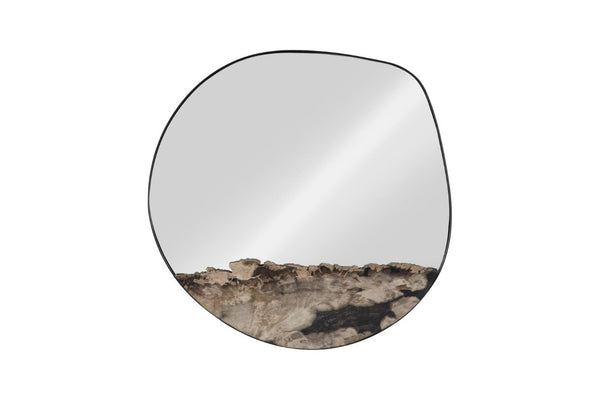 Phillips Collection Petrified Wood and Black Metal Square Wall Mirror Sculptural Organic Foyer Accent Large ID121104